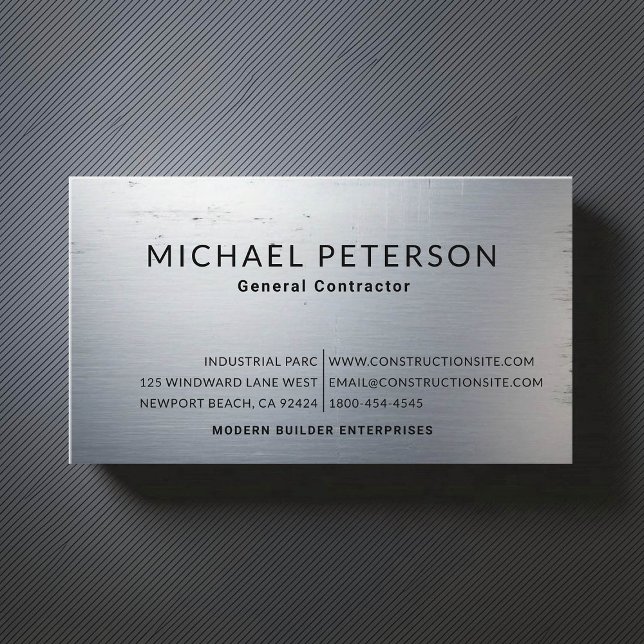 Cartão De Visita Construtor de construtores de construções - Aço es (construction company builder remodeling business card brushed steel simple minimalist modern)