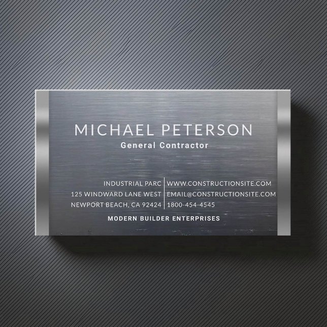 Cartão De Visita Construtor de construtores de construções - Aço mo (construction company builder remodeling business card brushed steel simple minimalist modern classy)