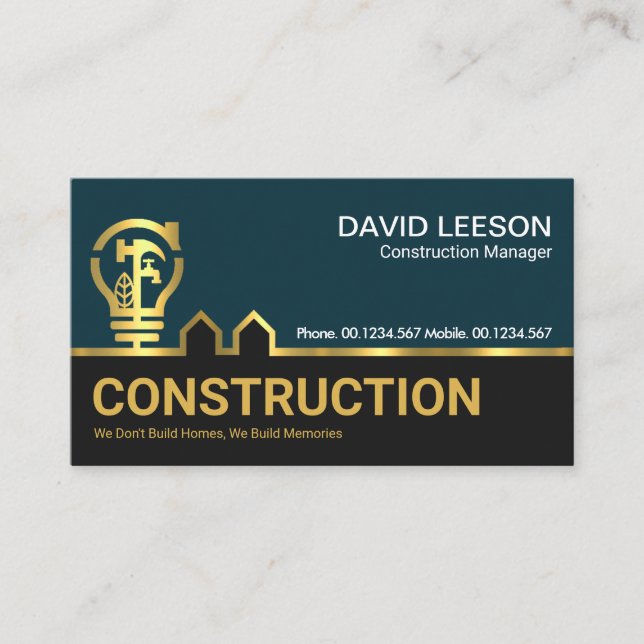 Cartão De Visita Construtor de Linhas em Árvore Dourada Manual (Frente)