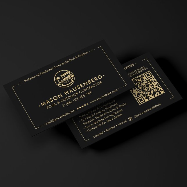 Cartão De Visita Construtor de Piscinas Modernas de Área Externa Pr (Modern Pool Outdoor Living Contractor Black Business Card
)