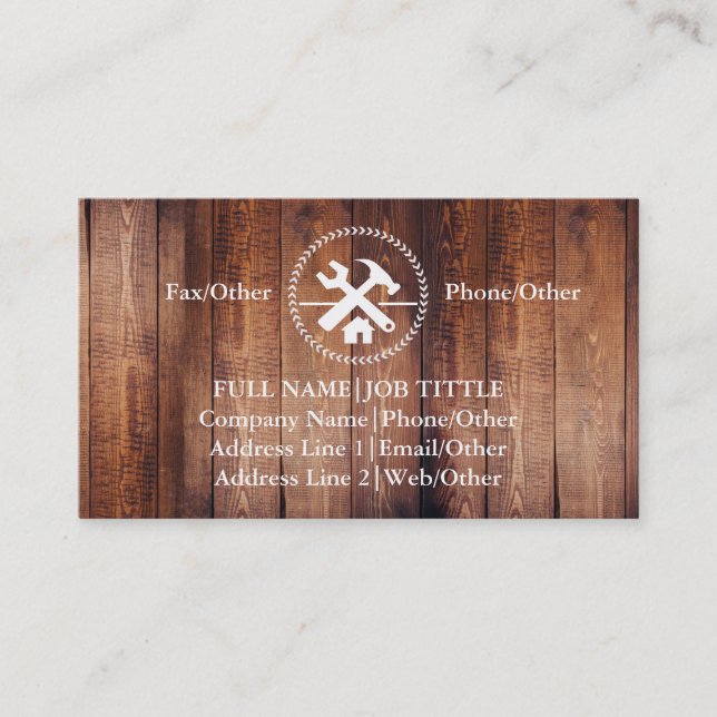 Cartão De Visita Construtor profissional Ferramentas do carpinteiro (Frente)