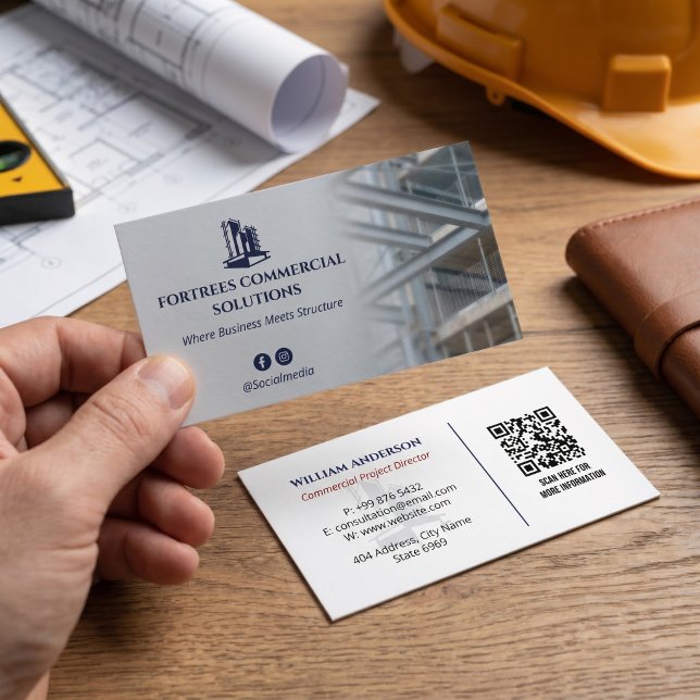 Cartão De Visita Construtores de Edifícios Comerciais | Cinza Ferro (Criador carregado)