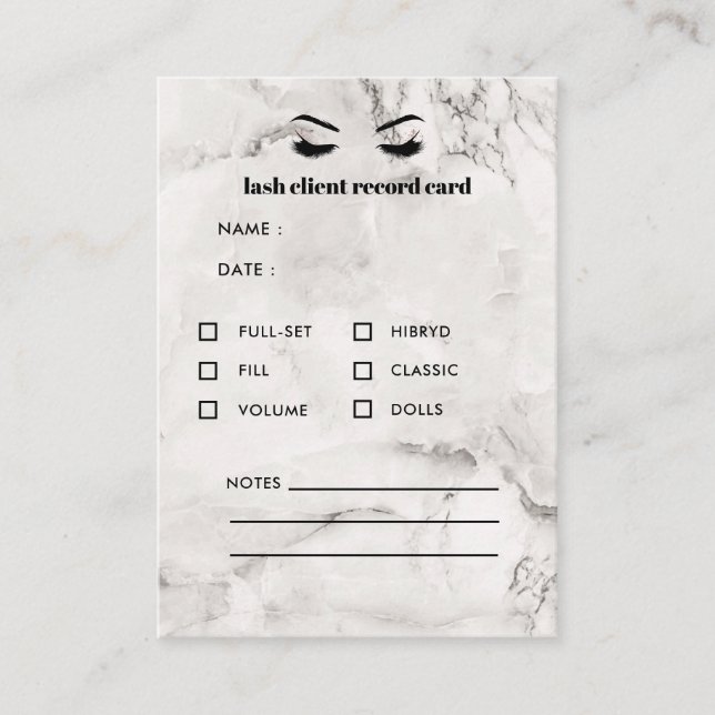Cartão De Visita Consulta de Cliente de Extensão Eyelash de Marble  (Frente)