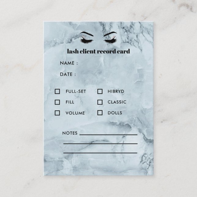 Cartão De Visita Consulta de Cliente de Extensão Eyelash de Marble  (Frente)