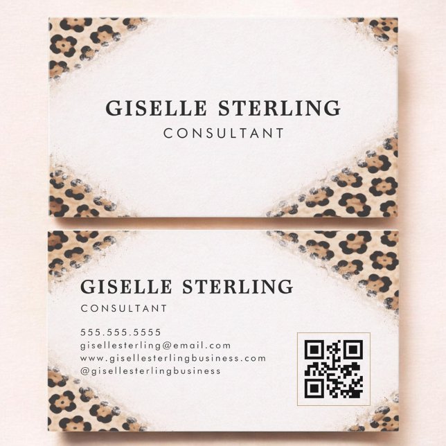 Cartão De Visita Consultant Cheetah Leopard Print QR Code (Criador carregado)