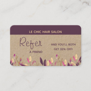 Cartão De Visita Consulte um amigo Cliente de Referência Plum Flora