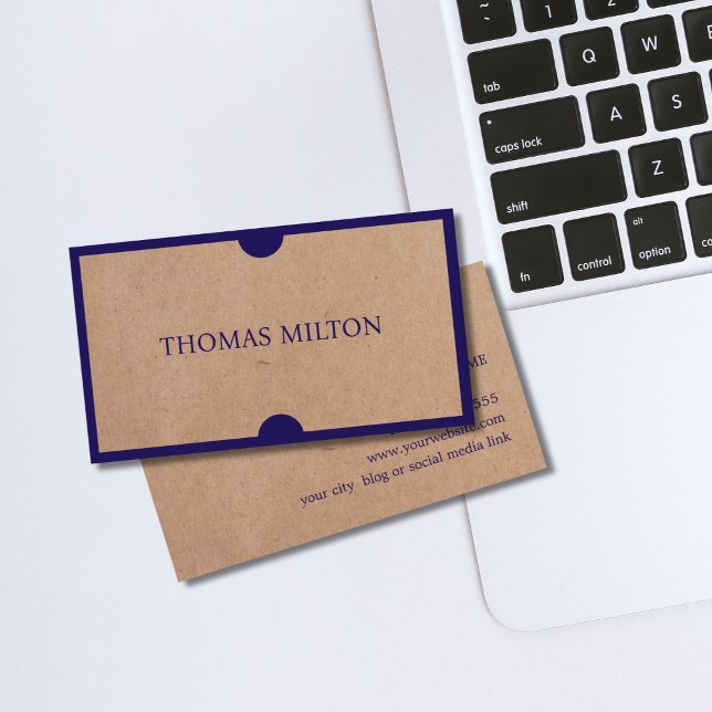 Cartão De Visita Consultor azul escuro mínimo impresso do Kraft (Criador carregado)