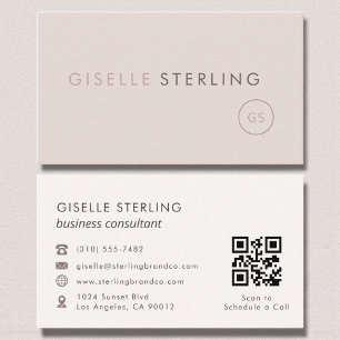 Cartão De Visita Consultor Blush Pink Beige Código QR Luxo