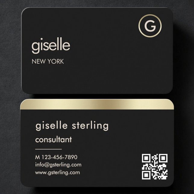 Cartão de Visita Consultor Código QR Black Gold (Criador carregado)