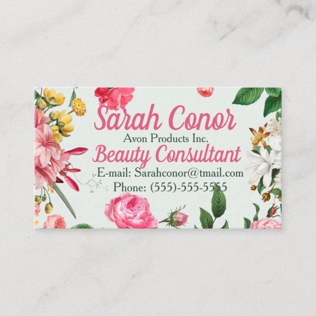 Cartão De Visita Consultor de Beleza Floral (Frente)