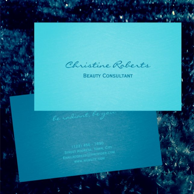 Cartão De Visita Consultor de Beleza Teal Aqua Elegante Moderno (Add your name and details to this elegant textured teal turquoise beauty business card cool soothing)