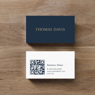 Cartão De Visita Consultor de Código QR Azul Elegante Minimalista