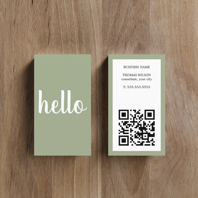 Cartão De Visita Consultor de Código QR Branco Caqui Simples Modern (Criador carregado)