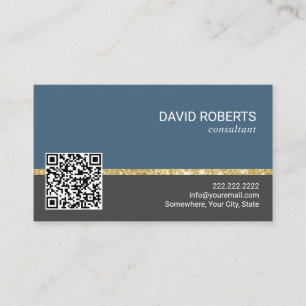 Cartão De Visita Consultor de código QR de Cinza e azul comum prof