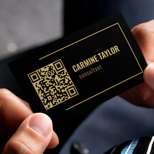 Cartão De Visita Consultor de Código QR Preto e Dourado