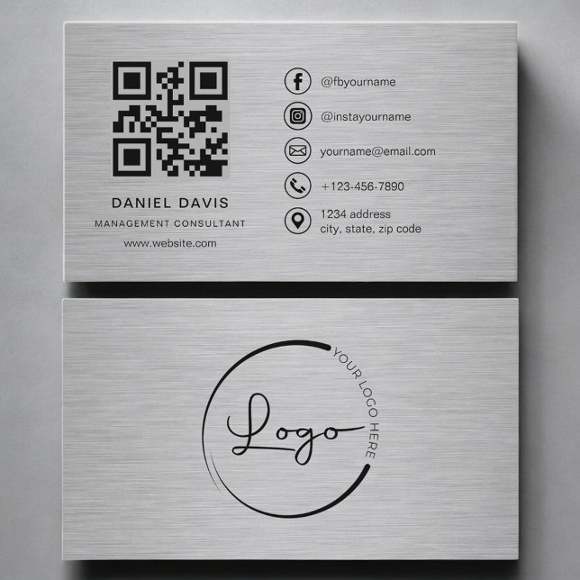 Cartão De Visita Consultor de Gestão Metal QR Code (Criador carregado)