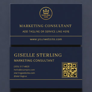 Cartão De Visita Consultor de Marketing Código QR do Logotipo Blue