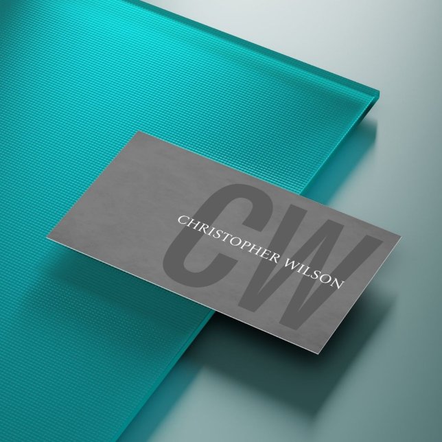 Cartão De Visita Consultor de Monograma da Cinza Elegante de Textur (Criador carregado)