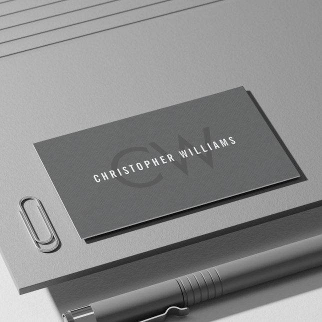 Cartão De Visita Consultor de Monograma de Cinzas Elegante Moderna (Criador carregado)