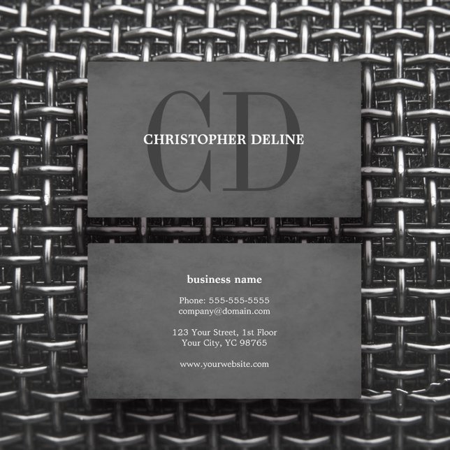 Cartão De Visita Consultor de Monograma de Cinzas Elegante Moderna (Criador carregado)