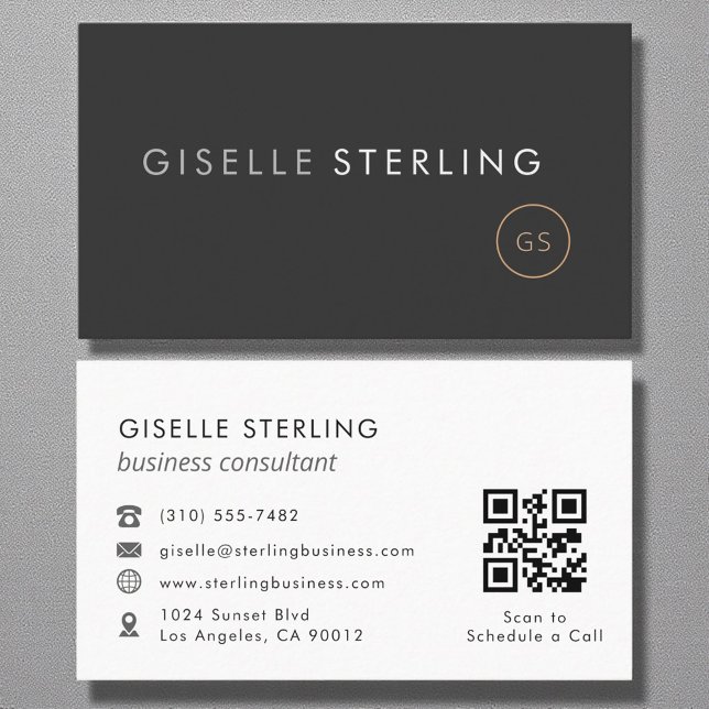 Cartão De Visita Consultor de negócios Código QR Luxury Preto (Criador carregado)