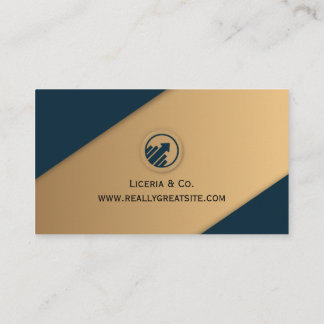Cartão De Visita consultor de negócios moderno azul e dourado 