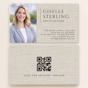 Cartão De Visita Consultor de Riqueza Código QR Foto Linho