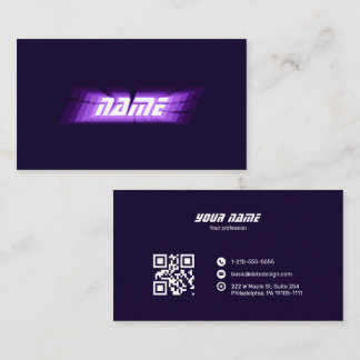Cartão De Visita Consultor de TI Código QR Glitch Neon Roxo Futuris