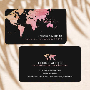 Cartão De Visita Consultor de Viagem de Mapa do Mundo Pinkish
