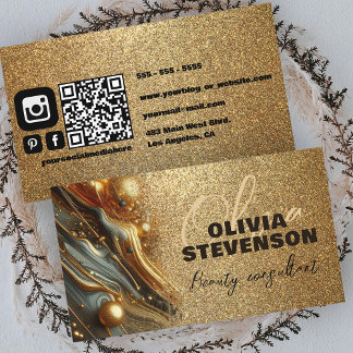 Cartão De Visita Consultor Dourado de Beleza Marble, Glam Glittery