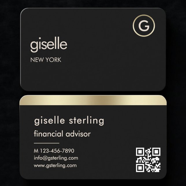 Cartão De Visita Consultor Financeiro Código QR Black Gold (Criador carregado)
