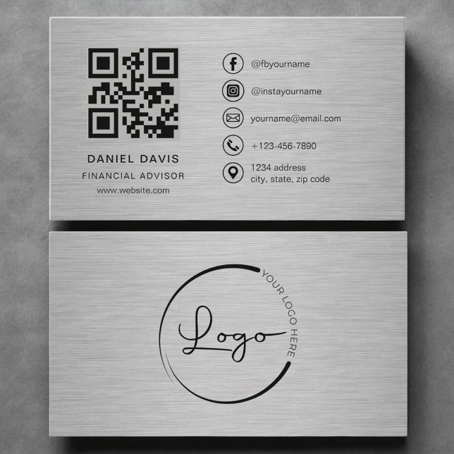 Cartão De Visita Consultor Financeiro Código QR de Metal (Criador carregado)