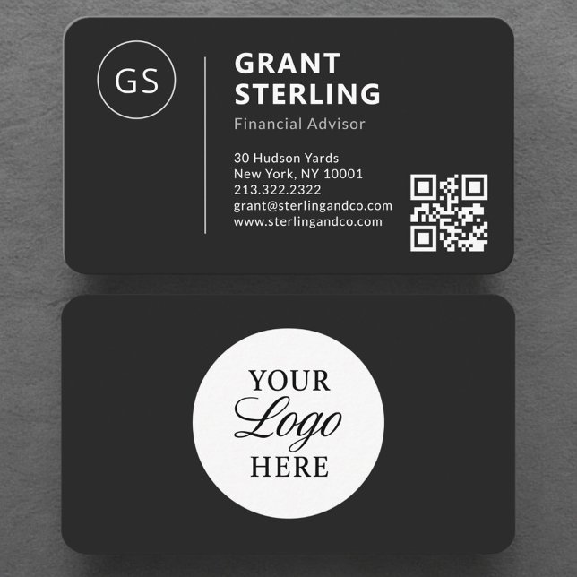 Cartão De Visita Consultor Financeiro Logotipo Preto Código QR Prof (Criador carregado)