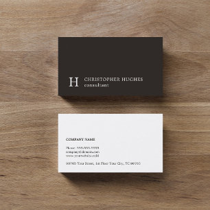 Cartão De Visita Consultor Simples de Monograma Branco Preto