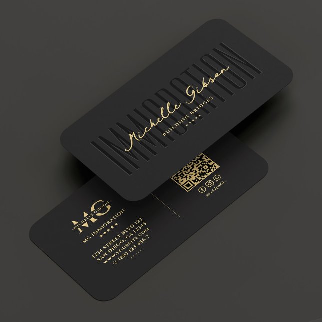 Cartão De Visita Consultoria de imigração profissional elegante pre (Elegant Professional Immigration Consulting Black Business Card
)