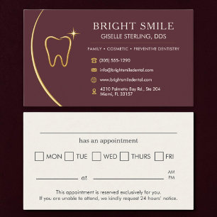 Cartão De Visita Consultório Odontológico Dente Ouro Burgundy Consu