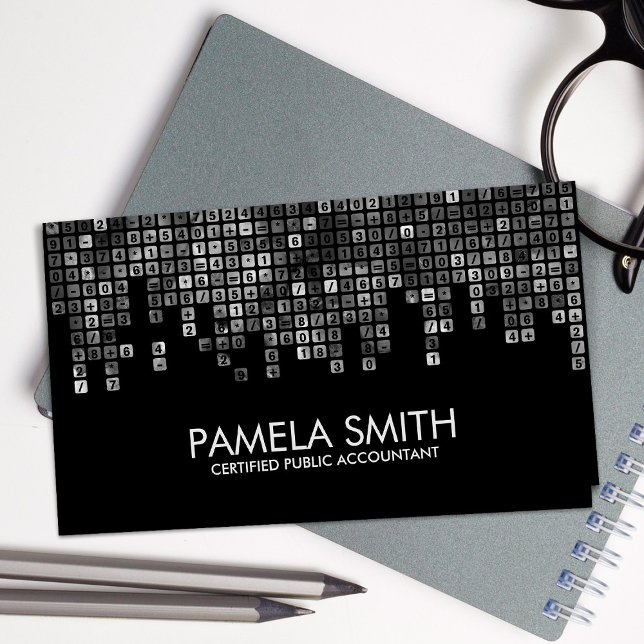 Cartão De Visita Contabilidade - Números Abstrato Greyscale (Criador carregado)