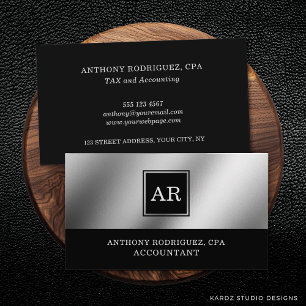 Cartão De Visita Contador de Monogramas Elegante Moderno Silver