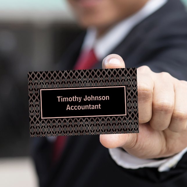 Cartão De Visita Contador Elegante de Cobre e Padrão Preto (Criador carregado)