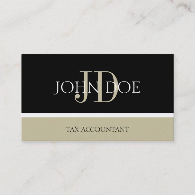 Cartão De Visita Contador Fiscal/CPA Monogramas Black/Tan (Frente)