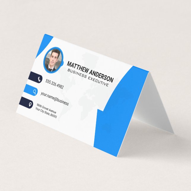 Cartão De Visita Contato corporativo | Mapa mundial | Código QR | A (Frente)