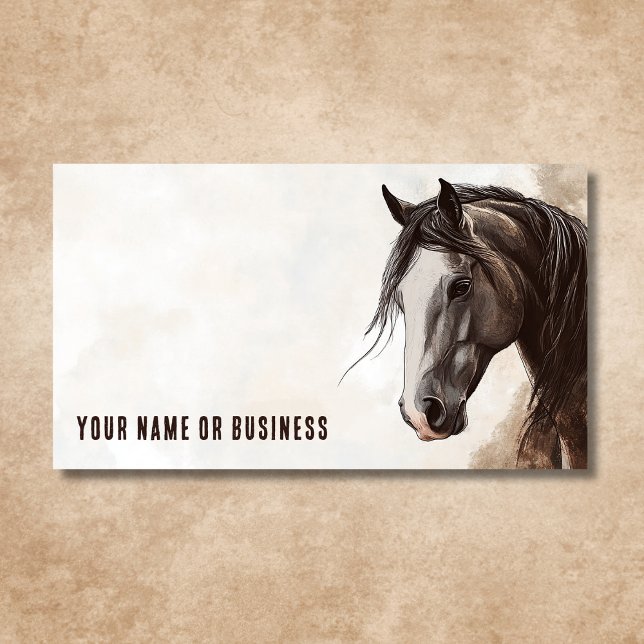 Cartão De Visita Contato Profissional de Ilustração de Cavalo Perso (Front - Custom Horse Illustration Professional Contact Business Card)