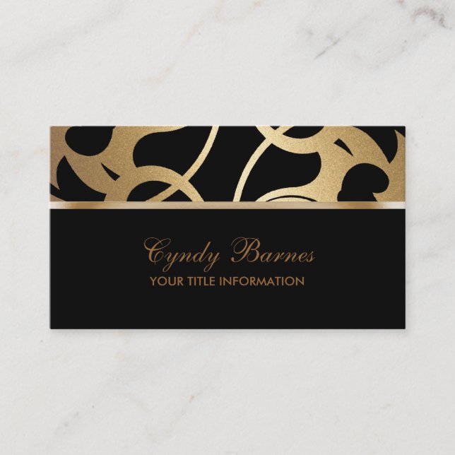 Cartão de visita Contemporâneo Preto e Dourado (Frente)