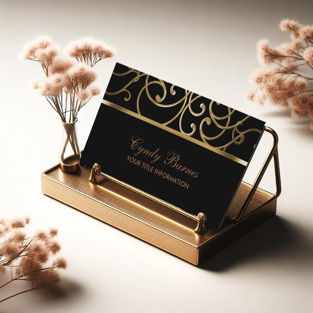 Cartão de visita Contemporâneo Preto e Dourado (Criador carregado)