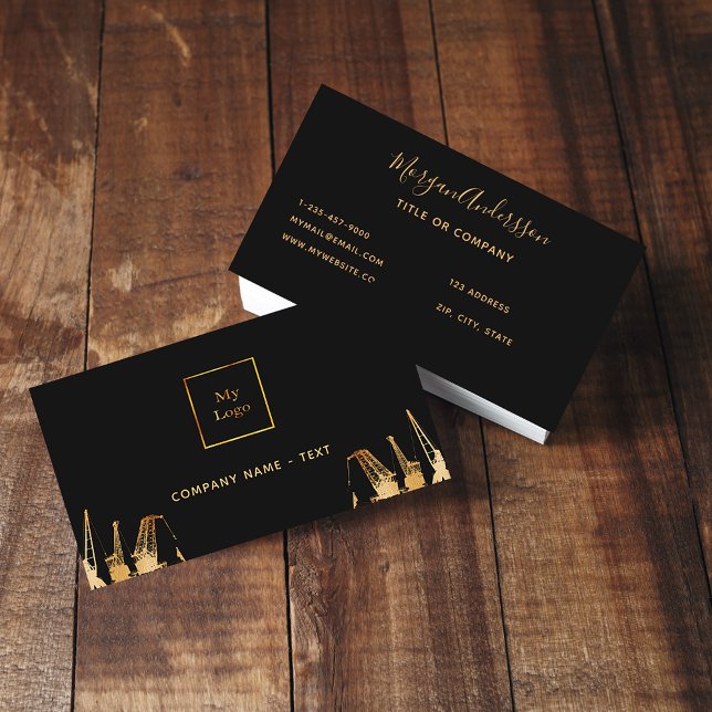 Cartão De Visita Contentor de guindaste de ouro negro (Criador carregado)