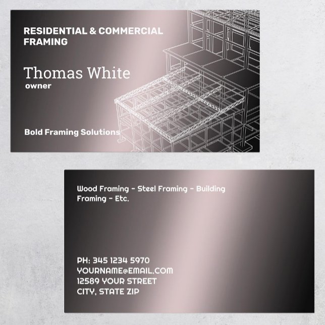 Cartão De Visita Contratante de Enquadramento (Framing Contractor Business Cards)