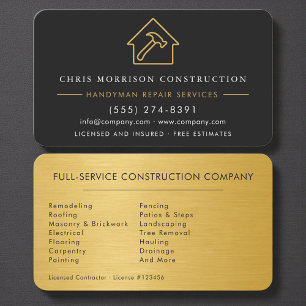 Cartão De Visita Contratante de Metal Dourado & Construção