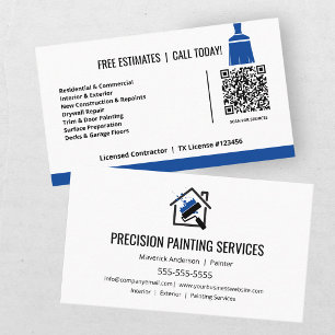 Cartão De Visita Contratante de Pintura Moderna Código QR Azul Pret