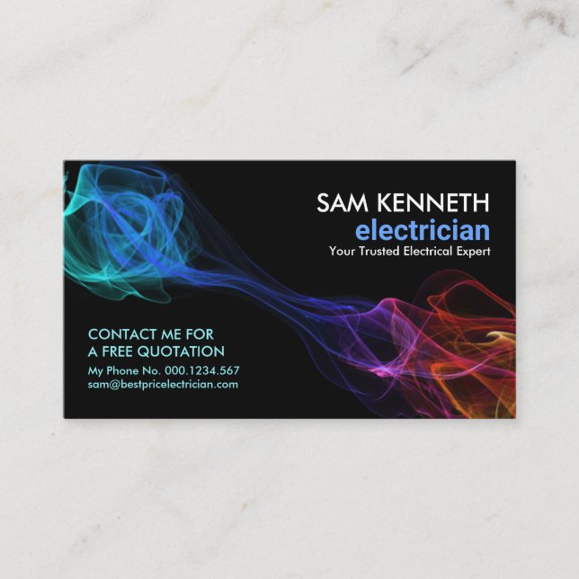 Cartão De Visita Contratante elétrico de onda elétrica colorida (Frente)