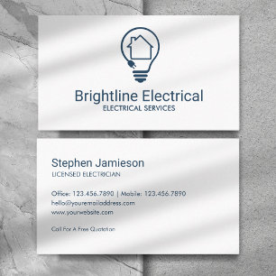 Cartão De Visita Contratante Elétrico Moderno Azul Branco Minimalis